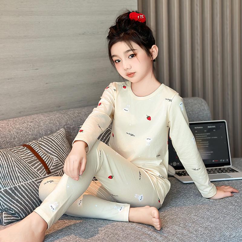 

Girls Autumn & Winter Underwear Set - 2025 New Style Warm Pajamas for Middle & Big Kids 140cm