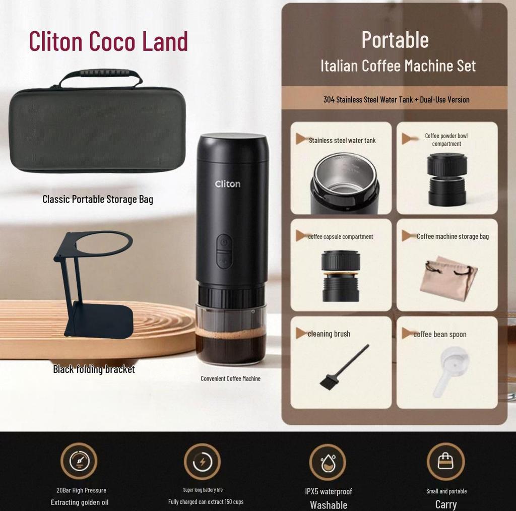 Cliton Portable Italian Espresso Capsule Machine - Semi-Automatic Moka Pot
