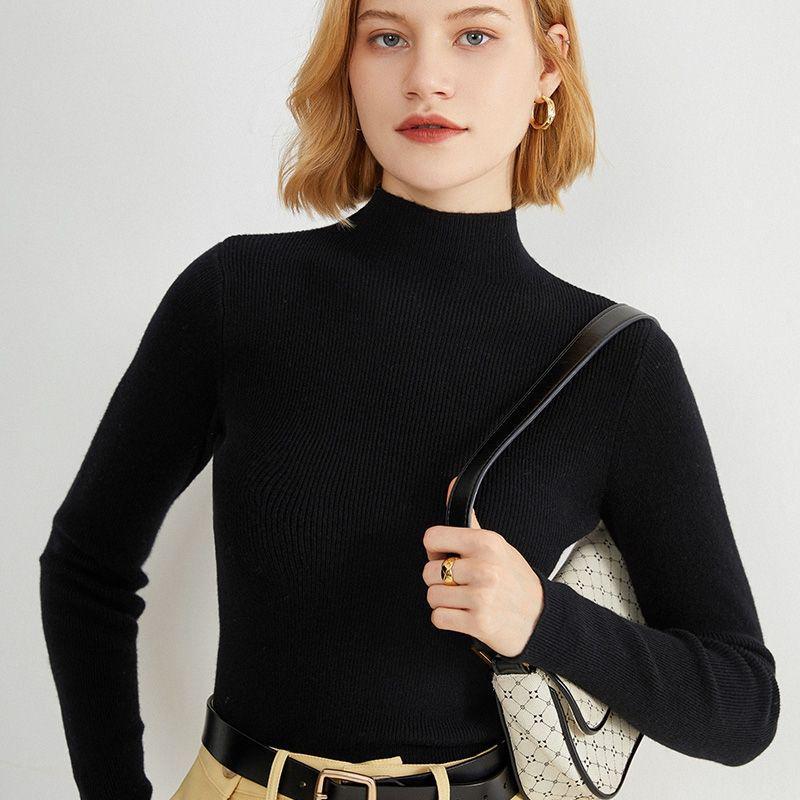 Taro Paarse Halfhoge Hals Aansluitende Gebreide Trui - Herfst/Winter Mode Veelzijdige Jumper Top