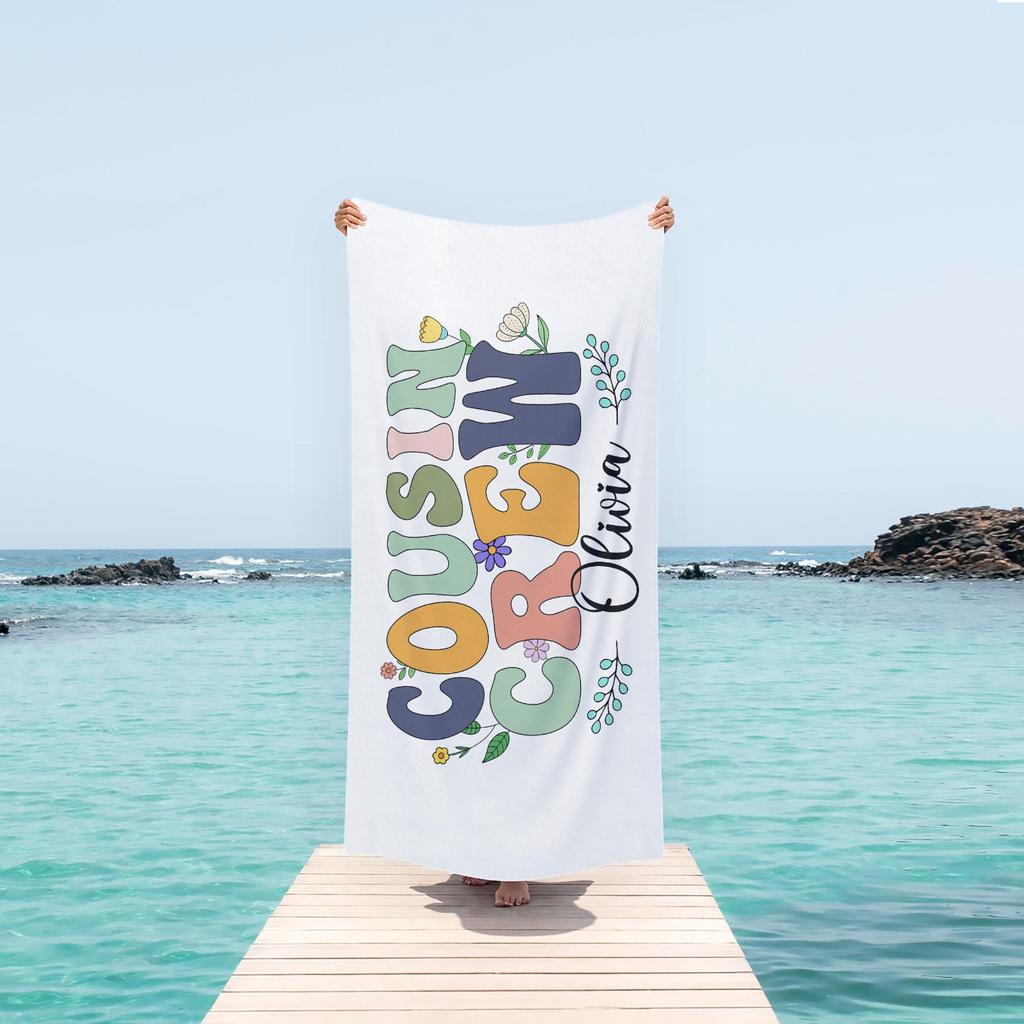 Cousin Crew Retro Floral Beach Towel, Cute Groovy Flower Summer Beach Towel for Family Vacation