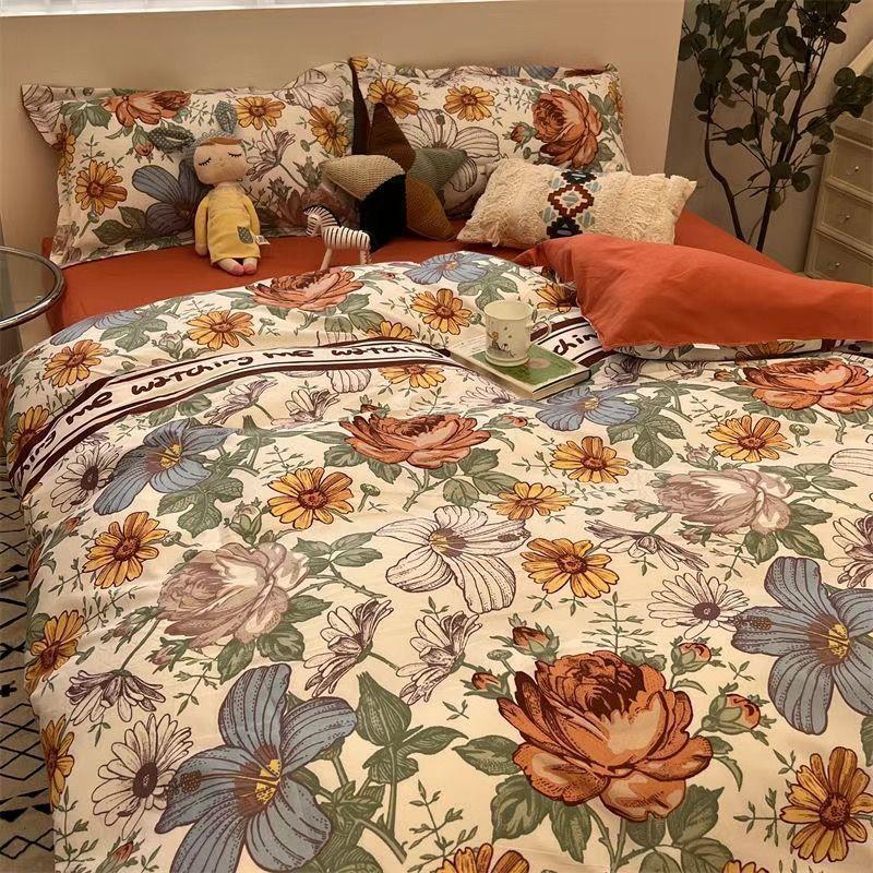 European Check Print Non Fading Bed Sets Simple Washed Cotton Stain Resistant Bedding Set Twin Full Queen King Size Bedclothes