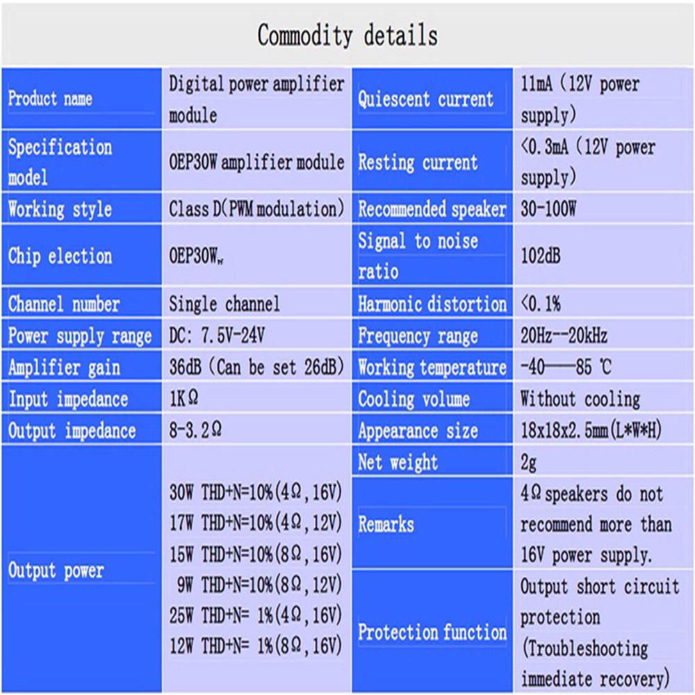 Buy OEP30W Digital Mono Audio Amplifier Board 30W Class D Power