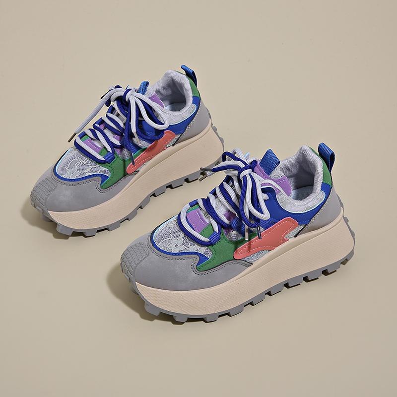 

Модные летние кружевные женские туфли на платформе для ходьбы, дышащие повседневные кроссовки, удобные спортивные туфли на шнуровке, увеличивающие рост, теннисные 34