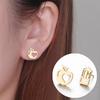 Asymmetrical Cartoon Apple Pencil Earrings: Stainless Steel Fruit Studs for Women