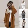 Winterjacke für Damen, doppelseitig tragbar, dickes Fleece, mit Kapuze und Taschen, mittellang, einfarbig, warm, lässig, für den Alltag, langer Mantel