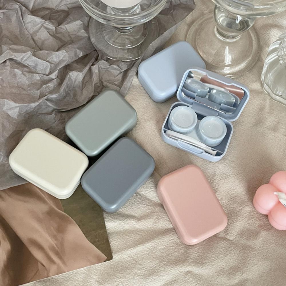 Portable Contact Lens Case Mirror Tweezers Suction Stick Macaron Color Mini Square Eye Care Storage Box Travel Container Holder