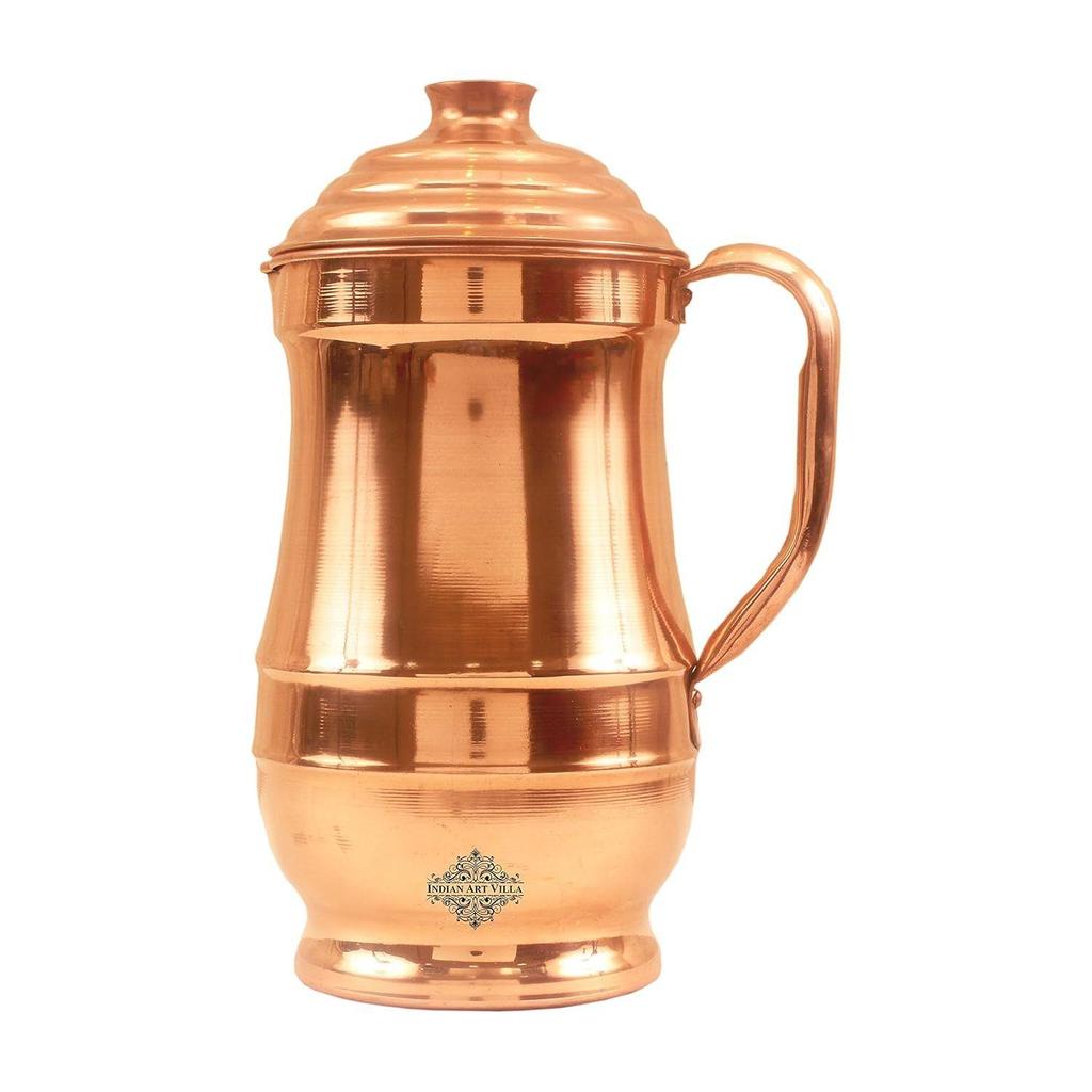 Copper Water Jug Pitcher, Traditional Design, Ayurvedic Health Benefits, Rust-Free, Elegant Home Décor, 1.4 Litres