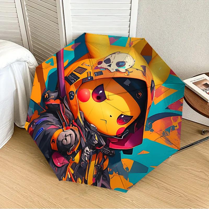 1pc Pikachu Helmet Automatic Folding Umbrella - Compact 8-Rib Design, Durable Plastic & Iron, Lightweight for Outdoor Daily Use, a0929194
