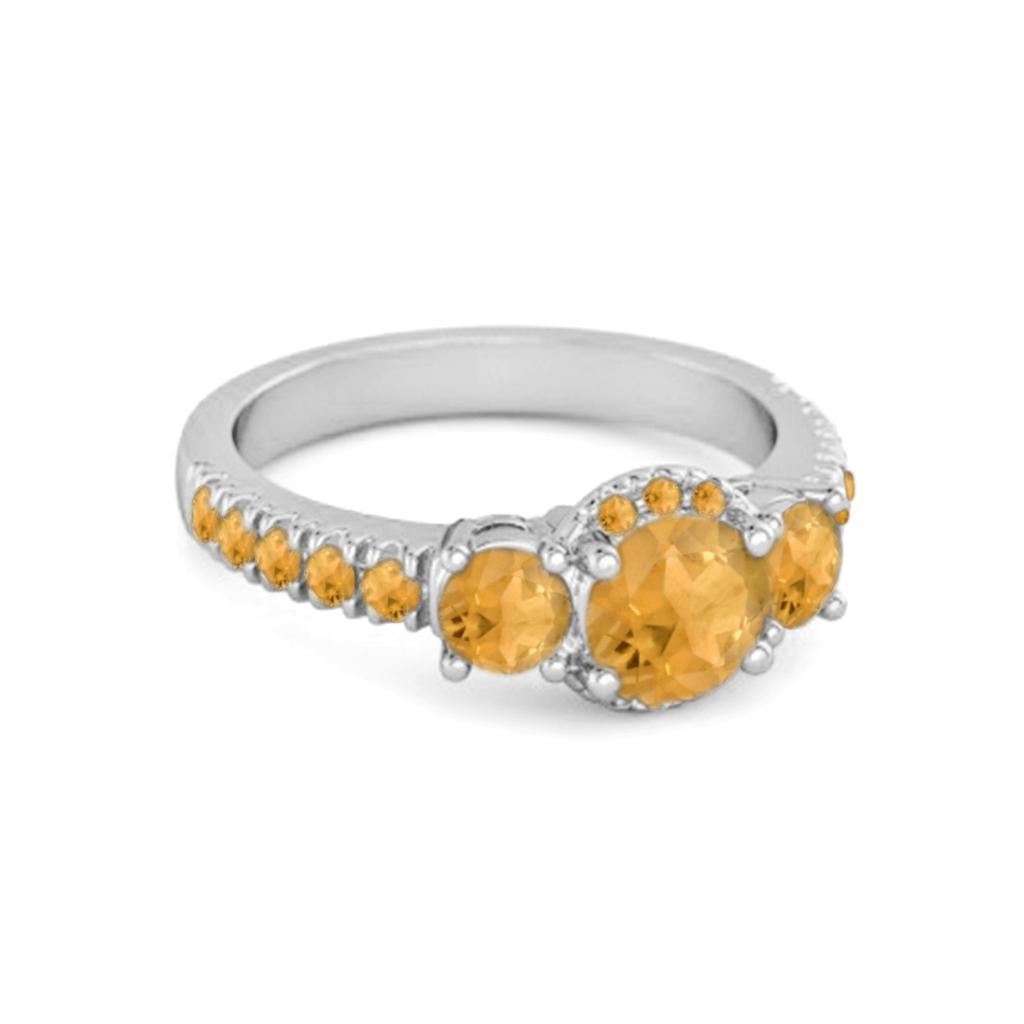 Citrine Three- 925Stone Inspired Accent Ring- 925 Sterling Silver