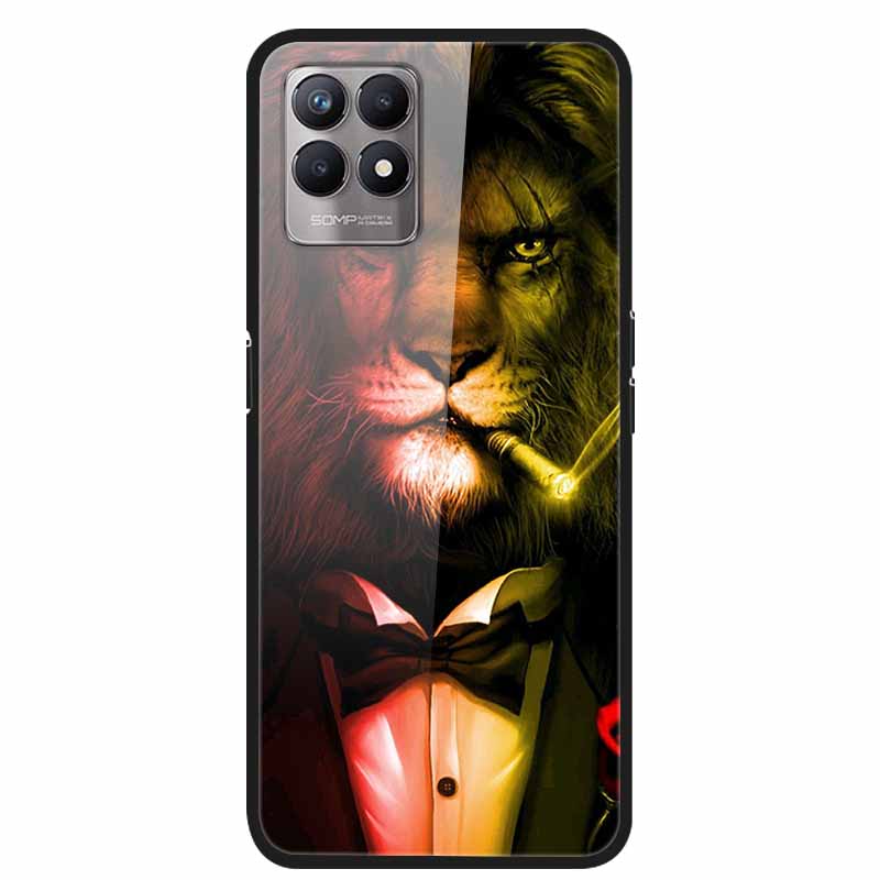 For Realme 8i Case Tempered Glass Hard Clear Phone Case For OPPO Realme 8i RMX3151 Realme 7 Pro Animals Wolf Shockproof Coque