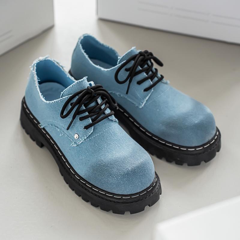 

Синие джинсовые туфли дерби мужские ретро с круглым носком на платформе повседневные туфли для мужчин уличный стиль тренд дизайнерская мужская обувь chaussure hommes 39