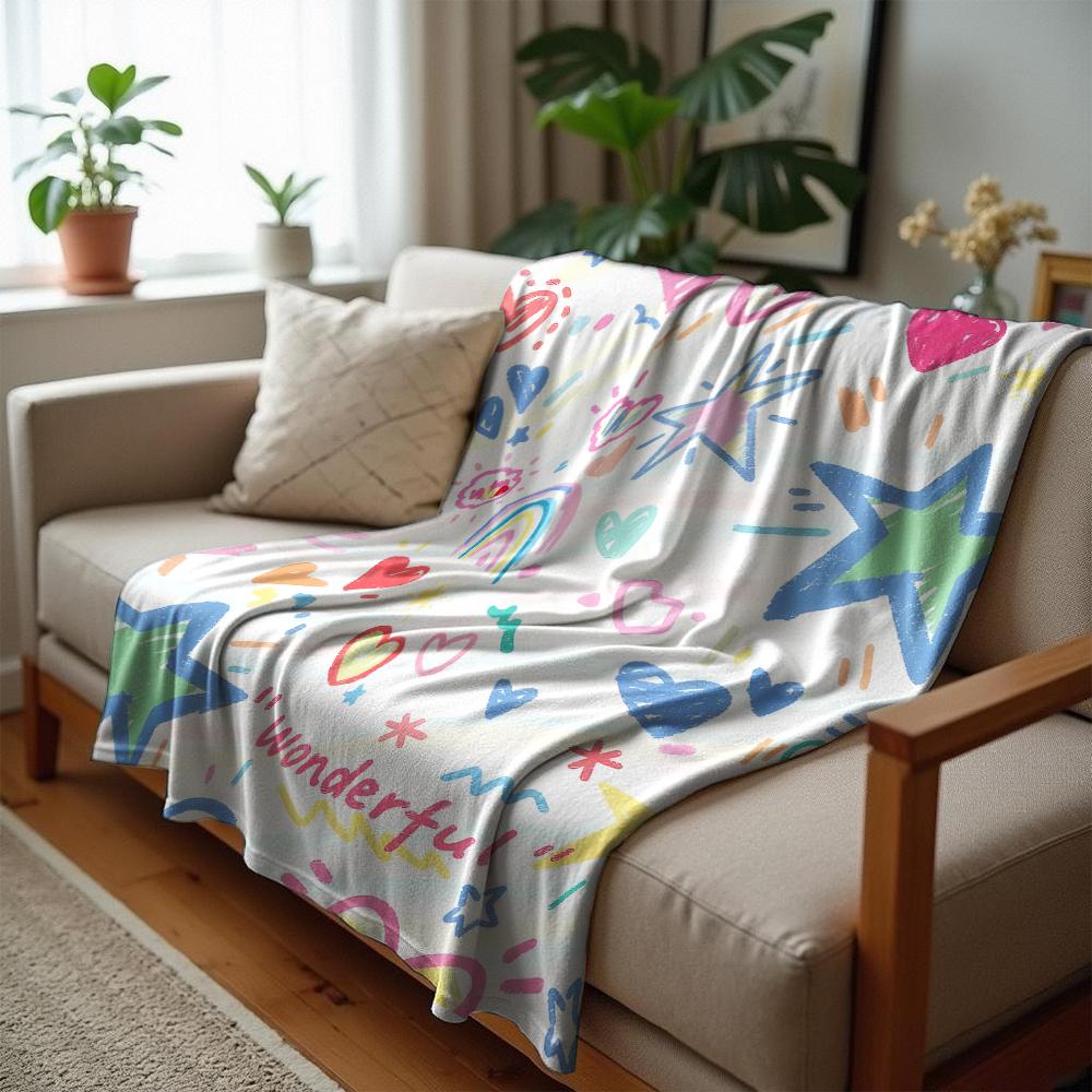 Crayon Golden Star Anime Cartoon Flannel Blanket Soft Warm Throw for Bedroom Sofa Car Kids Holiday Gift