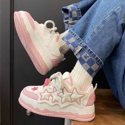 Mode Nouveaux chaussures de sport à semelles épaisses femmes nouvelles chaussures de sport design étoile rose filles mignonnes polyvalentes style collège Chaussures décontractées à plateforme