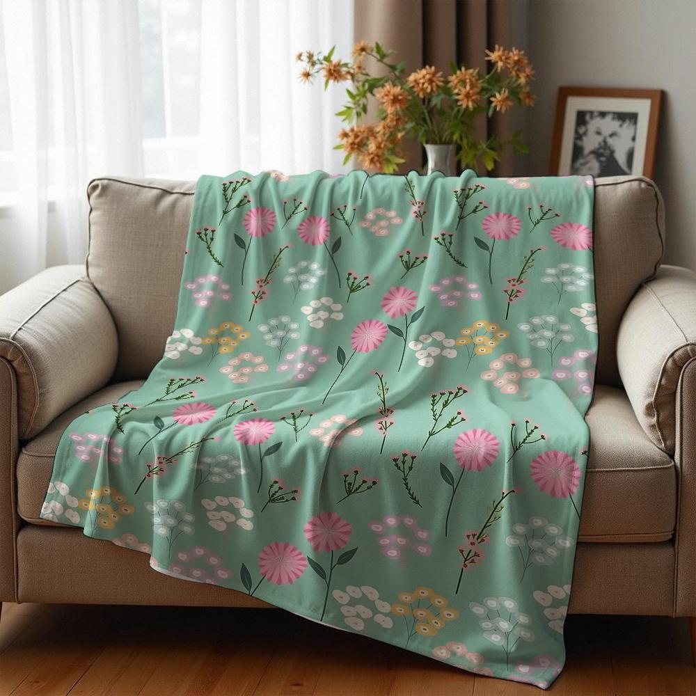 Mint Palm Leaf Anime Cartoon Flannel Blanket Soft Warm Throw for Bedroom Sofa Car Kids Holiday Gift