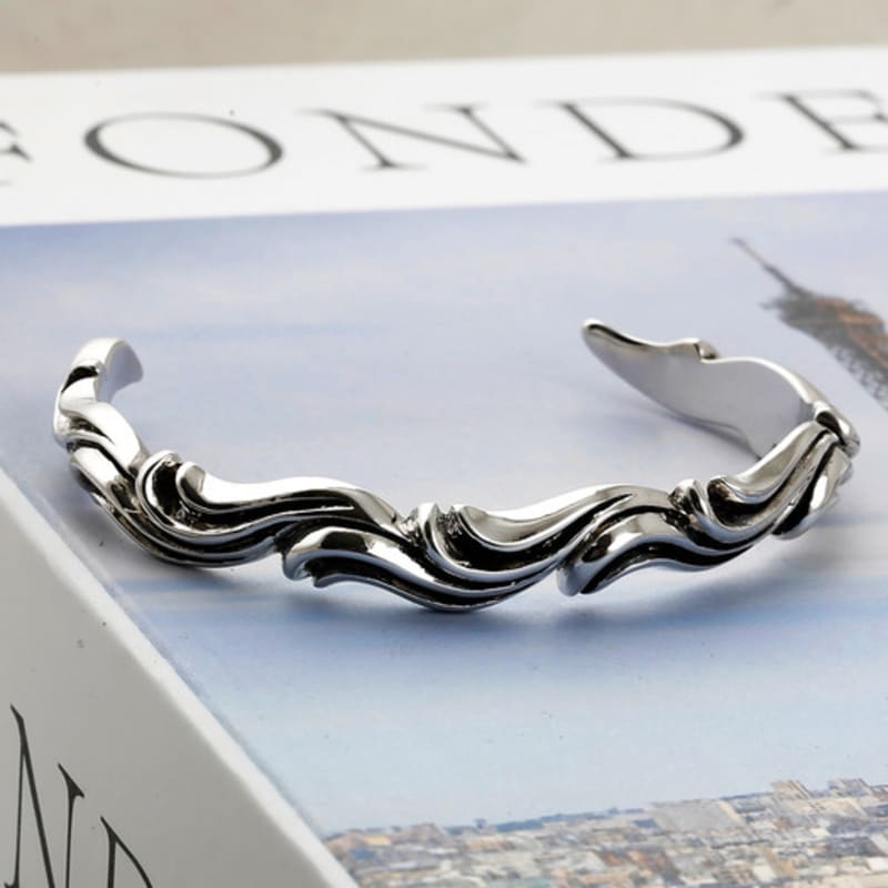 SHOVEOFF SVB-193 Rough Wave Men's Bangle Bracelet