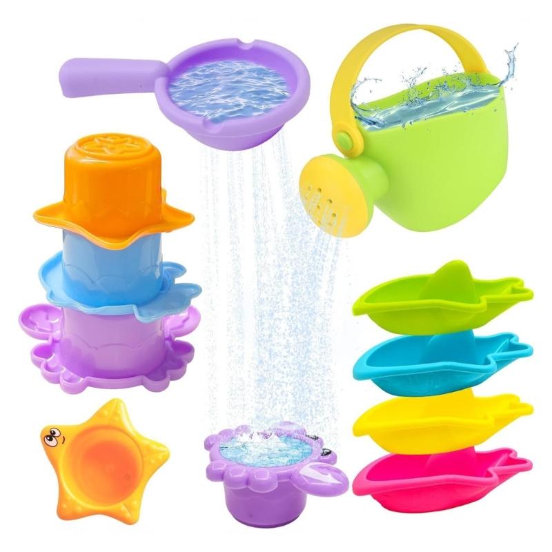 Colorful Kids Water Play Toy Set With Animal Cups Watering Can And Scoops Swimming Pool Beach Toy For Pool Bath Time Fun