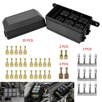Ricambi Auto Accessori Per Auto Camion Rimorchio Protezione Circuito Supporto Terminali Blocco Nero Scatola Fusibili Relè a 6 Vie
