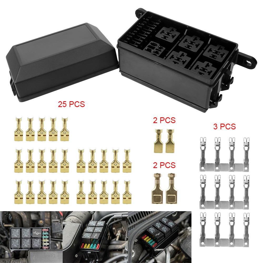 Auto Replacement Part Accessories For Car Truck Trailer Circuit Protector Terminal Holder Block Black 6 Way Fuse Relay Box