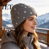 Punk Style Hat with Rhinestones Bling Rhinestone Knitted Hat, Street Knit Winter Fashionable Autumn Headwear Warm Skull Cap for Women Fashion