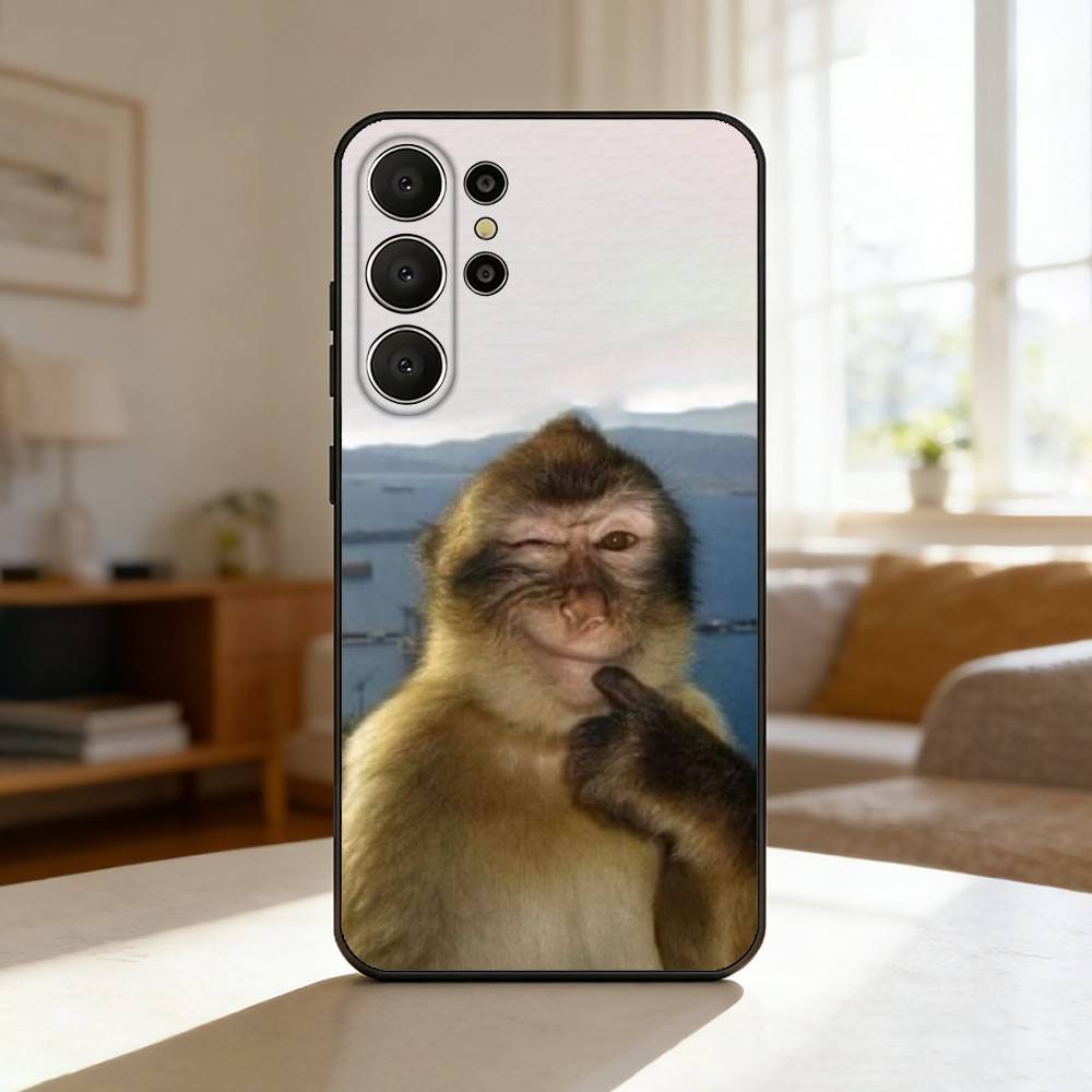 Cute Funny M-Monkey Phone Case For Samsung S26,S25,24,23,22,30,21,10,9,Ultra,Plus,Lite,Black Soft Case