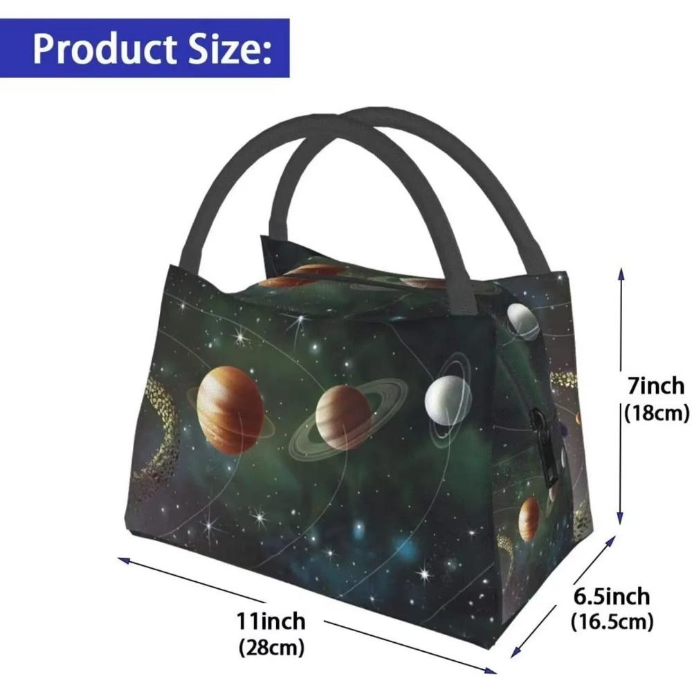 Portable Insulated Lunch Bag Solar System Planets Waterproof Tote Bento Bag for Office School Hiking Beach Picnic Fishing