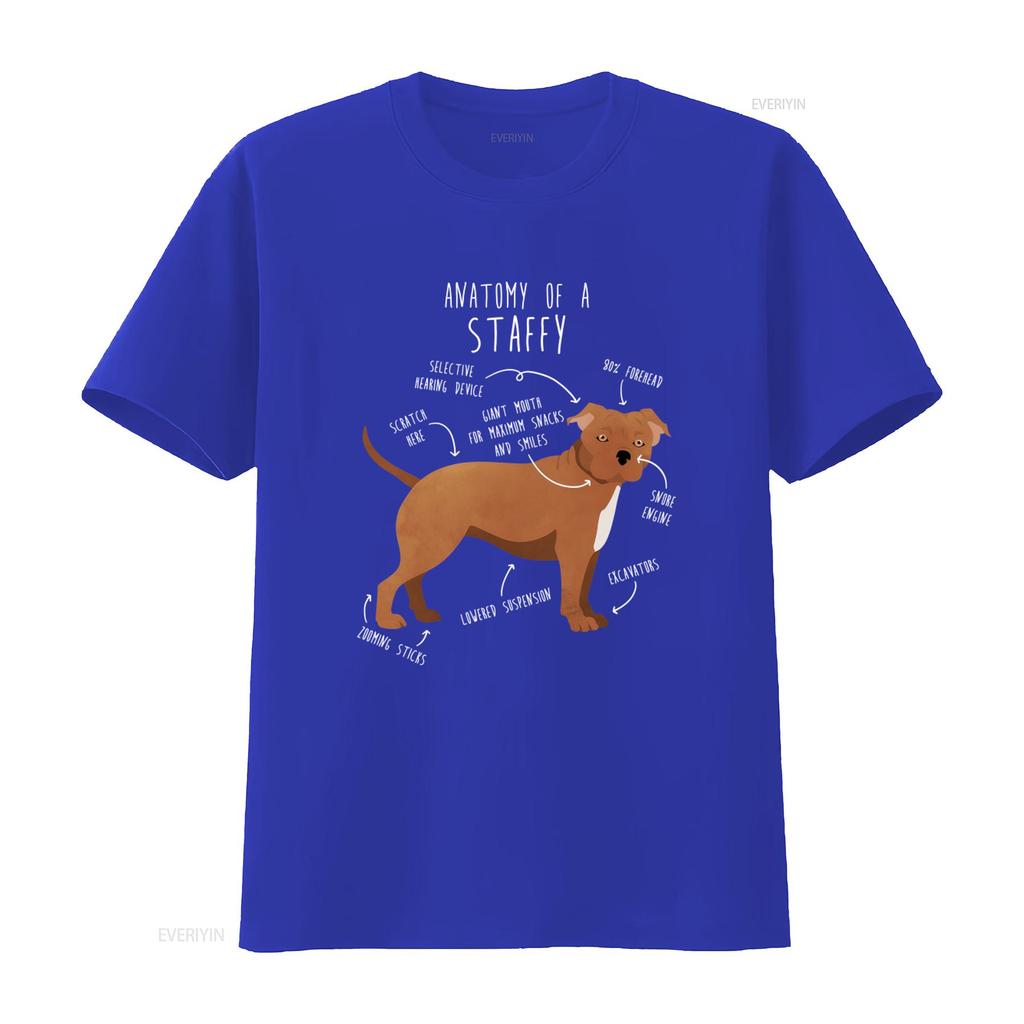 Staffordshire Terrier T Shirt Funny Dog Lover Cute English Staffy Brown Fawn Pet Mom Dad Anatomy Print Vintage Washed Homme