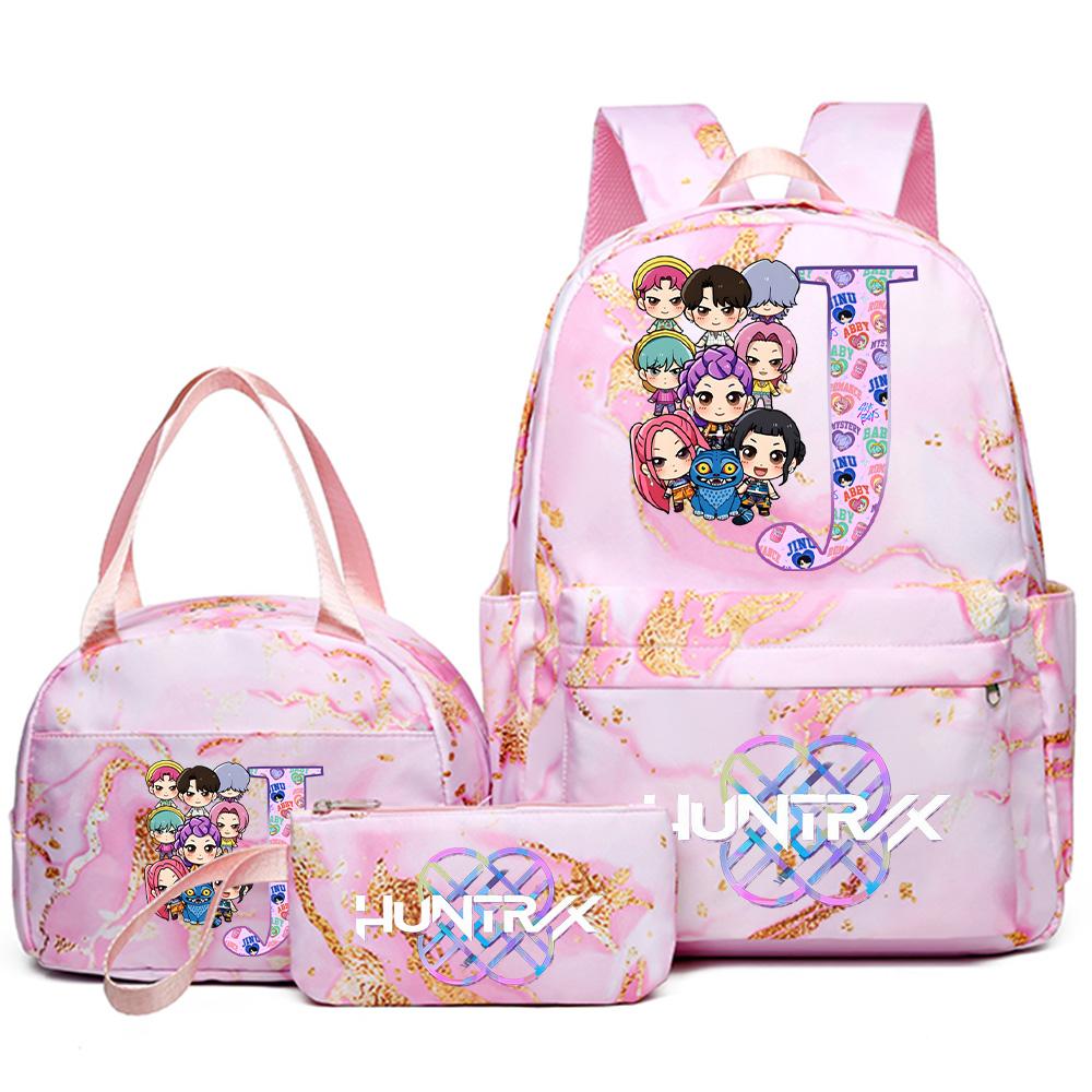 3Pcs/set 26 English Letter Kpop Printed Backpack Handbag Pencil Case for Teenager Student Girl Boy Bookbag Schoolbag Women Large Capacity Travel Bag
