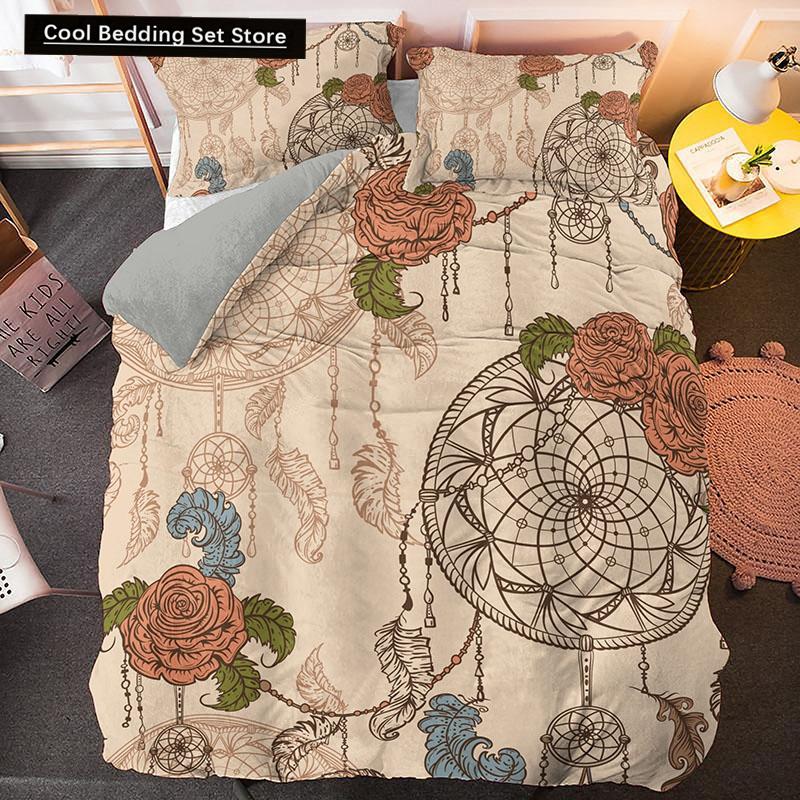 Traumfänger Elch Königin Bettbezug Böhmischer Stil Schmetterling Bettwäscheset für Teenager Mädchen Frauen Ziege Weiß 2/3-teiliger Bettdeckenbezug