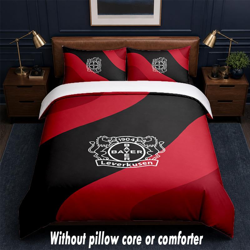 Bayer Leverkusen Football Design Bed Bedding Set 1 Duvet Cover + 2 Pillowcases Soft Breathable Household Bed Linens