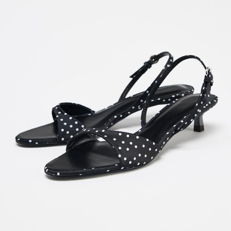 Fashion Fashion Polka Dot Kitten Heel Design Sandals Women High Quality Satin Back Strap Buckle Heels Sandal Comfort Elegant Dress Shoes