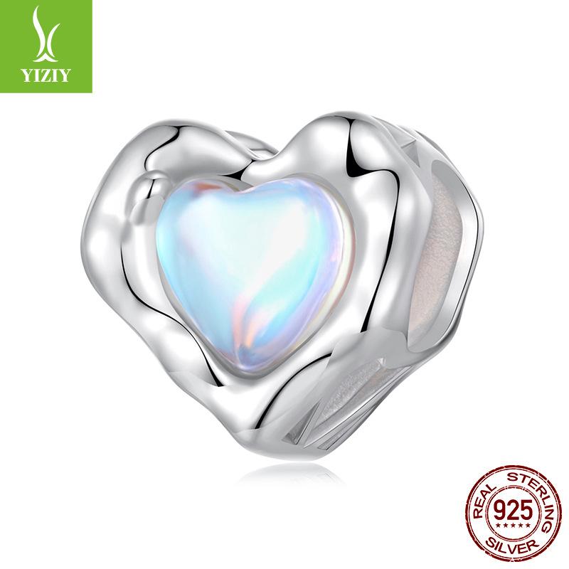 

S925 Sterling Silver Love Beads Loose Beads, Dream Colorful Diy Heart Beaded Jewelry Accessories S925 silver