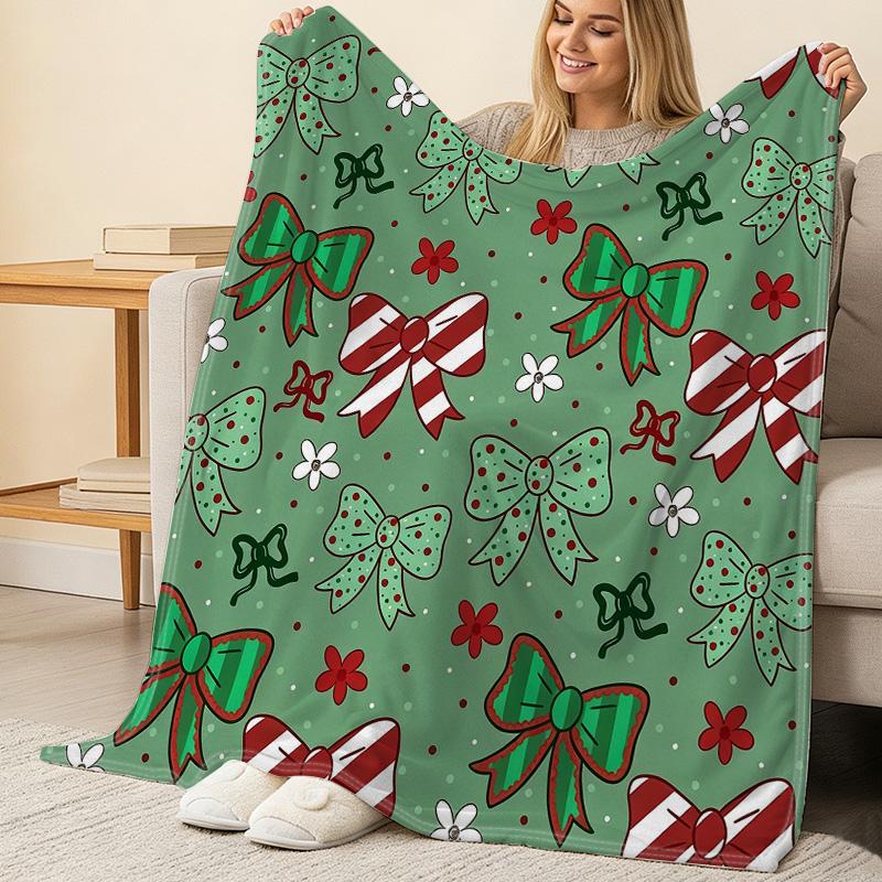 Lightweight Flannel Throw Blanket, Bow Knot Design, Soft Cozy Warm, Versatile for Sofa, Bed, Car & Christmas Home Use