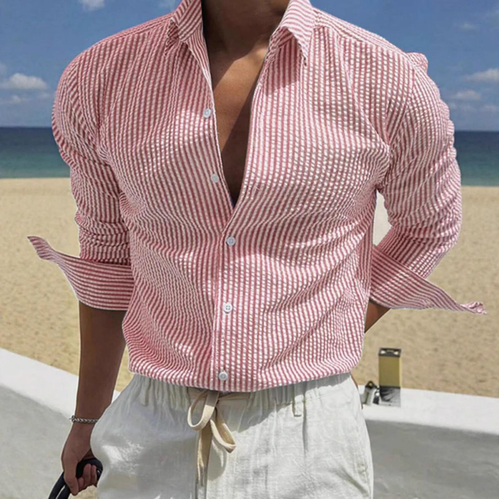 

Men s Casual Striped Turn-Down Collar Button-Down Shirt - Business Casual Top S