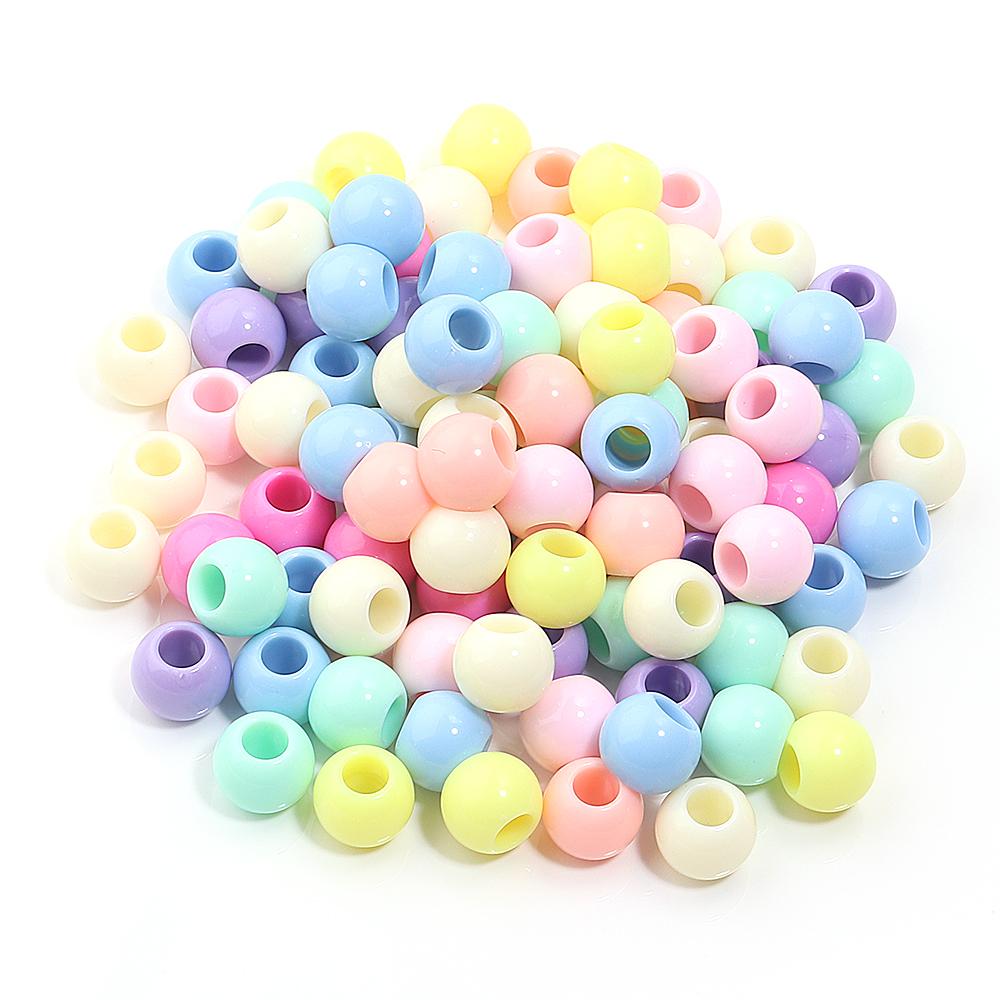 50pcs/lot Acrylic Big Hole Beads Solid Color Round Loose Spacer Beads For Jewelry Making DIY Charm Bracelet Necklace Accessories