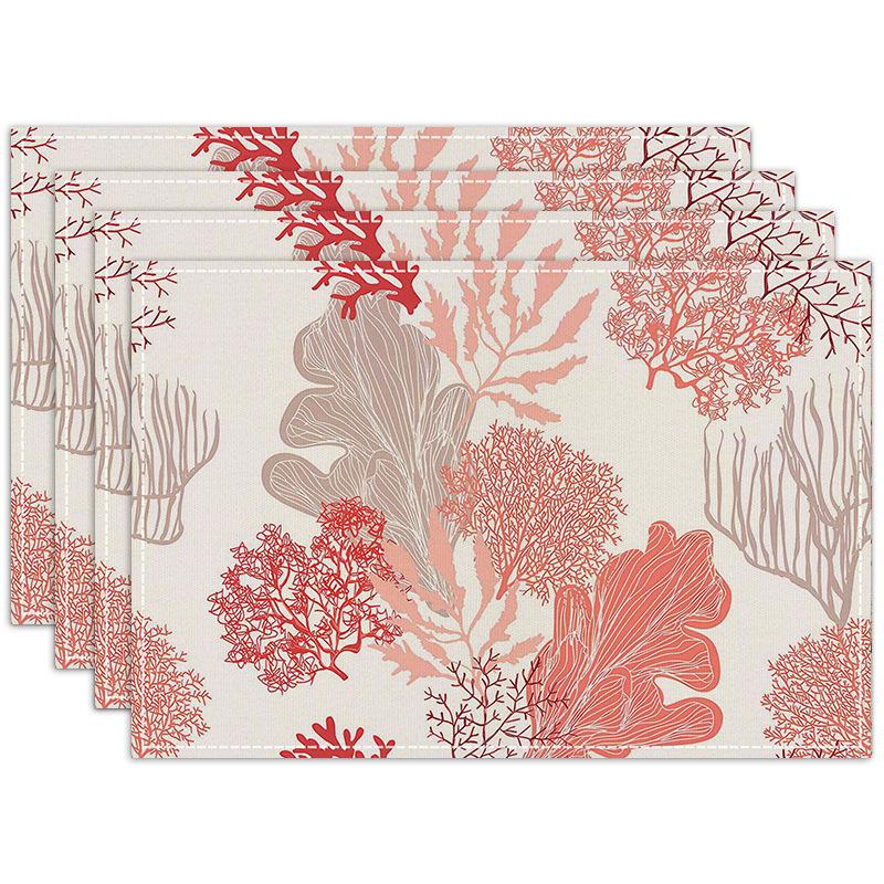 New Linen Placemats Abstract Shell Coral Rectangular Printed Insulation Mats Home Kitchen Dining Room Decorative Table Mats