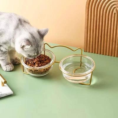 Glas Katze Hund Napf Welpen Futter Napf Mit Eisenrahmen Gold Ständer Erhöht Wasser Spender Napf Haustier Zubehör Zubehör
