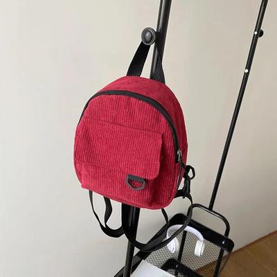 1 Pcs Corduroy Shoulder Ins Mini Backpack For Women's Korean Version High School Student Forest Style Minimalist Retro Backpack
