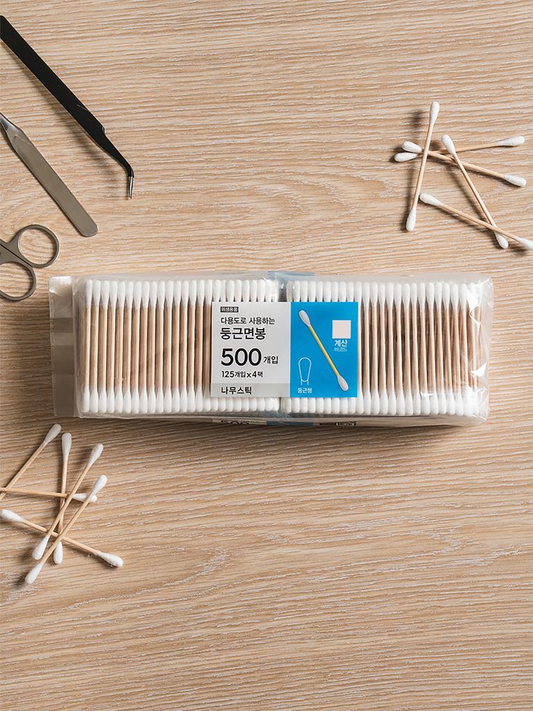 Wood Stick Round Cotton Swabs, 500 Count Pack