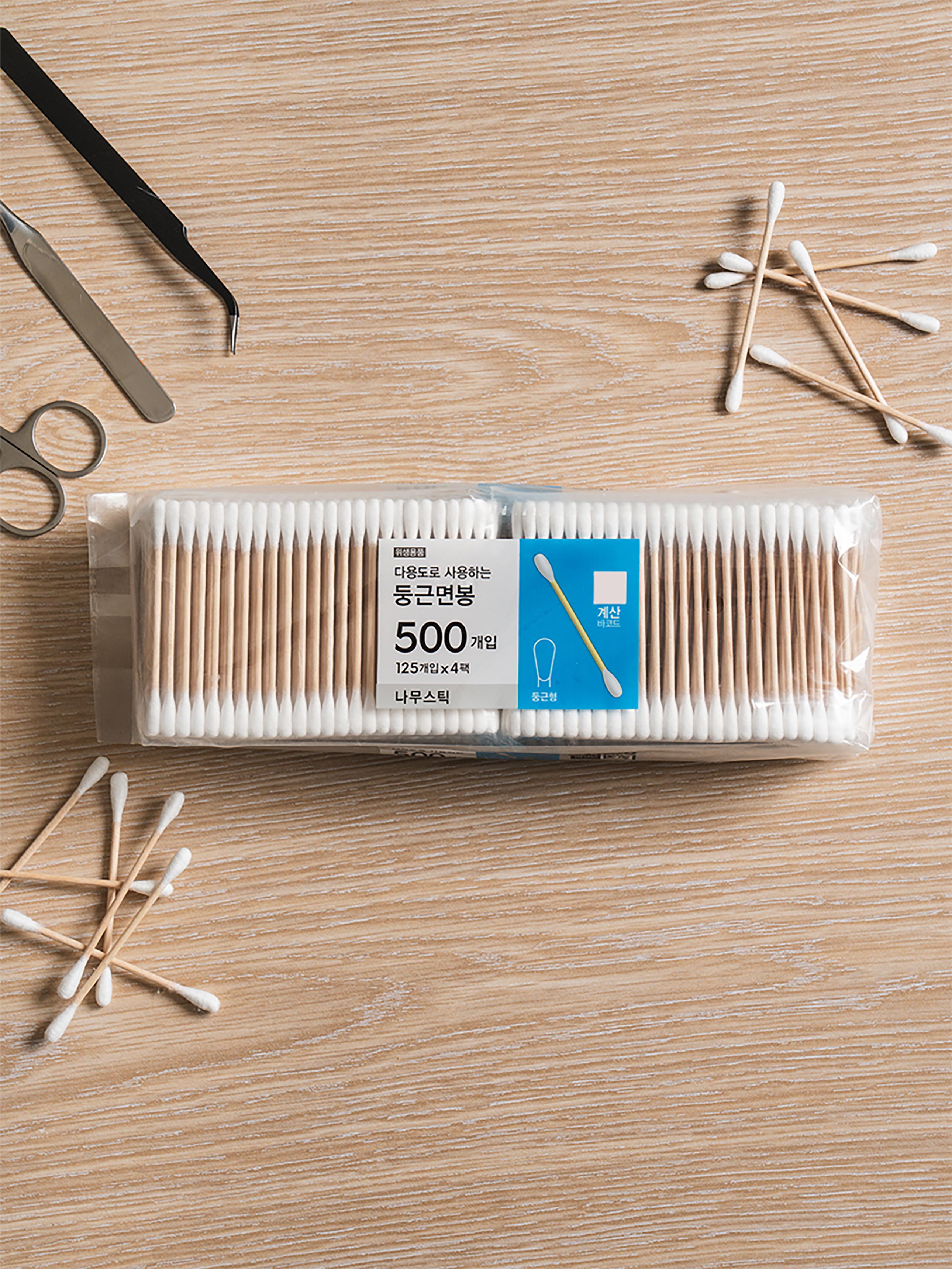 Wood Stick Round Cotton Swabs, 500 Count Pack 1ea