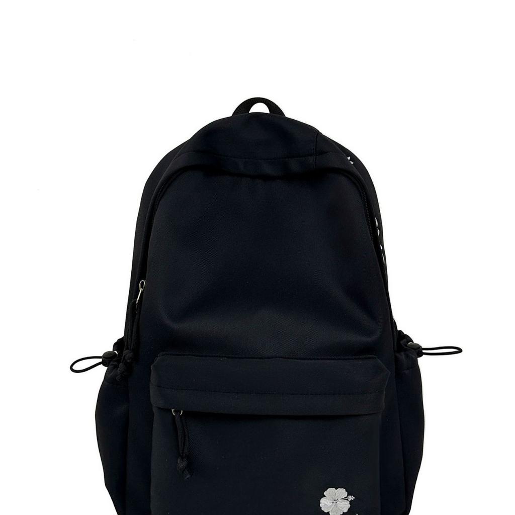 Schoolbag American alphabet flower embroidery cold gray tone backpack college student morning eight class multi-scene adaptation travel schoolbag
