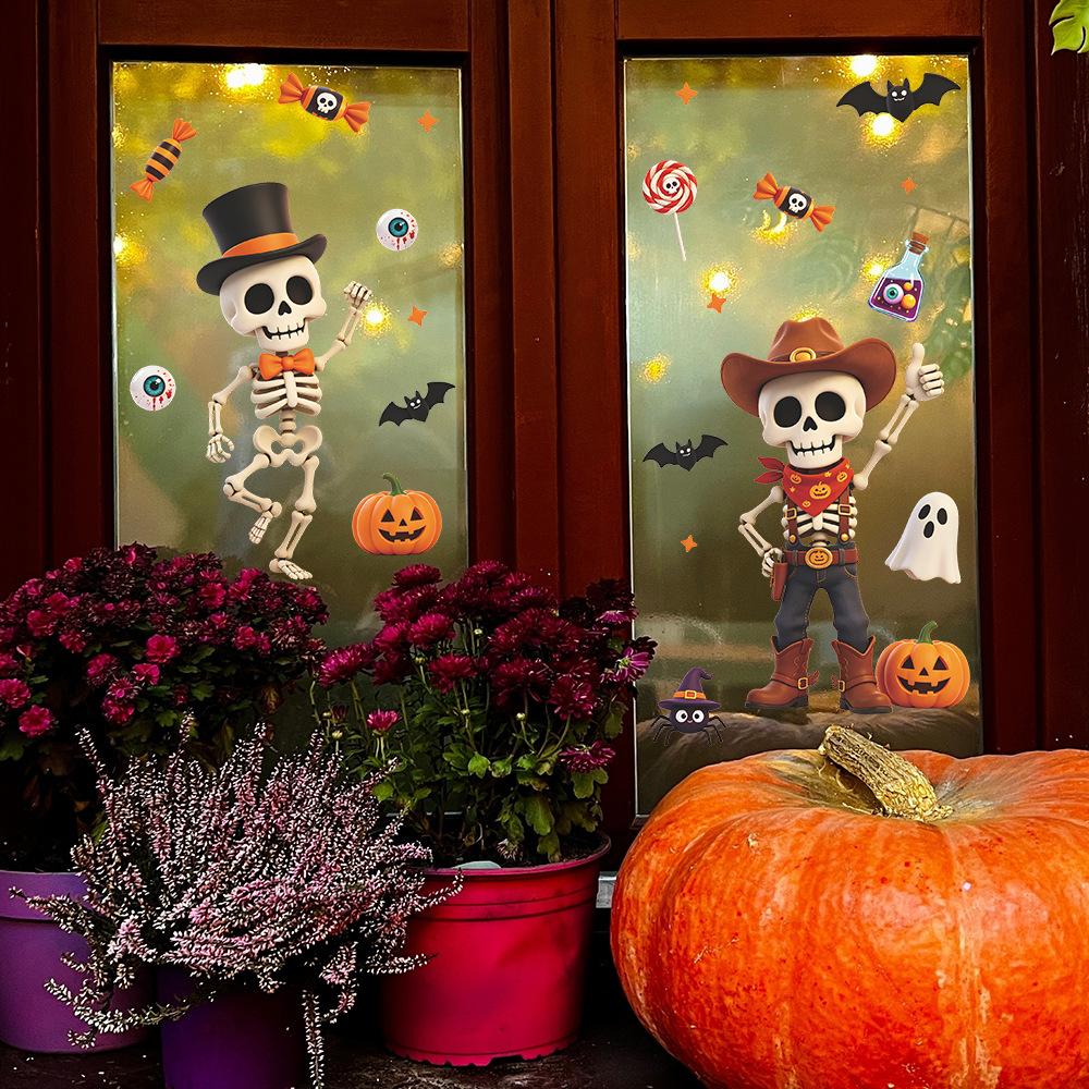 Halloween Cartoon Cowboy Skull Bat Balcony Home Window Beautification Decoration Window Stickers