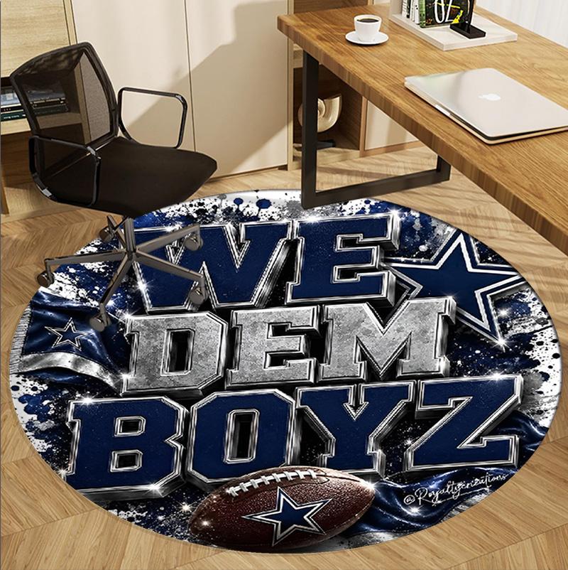 Dallas Cowboys Pattern Round Rug, Indoor/Outdoor Mat, for Picnic, Gameroom, Bedroom, Office, Living Room, Home Decor Carpet, Birthday Gift