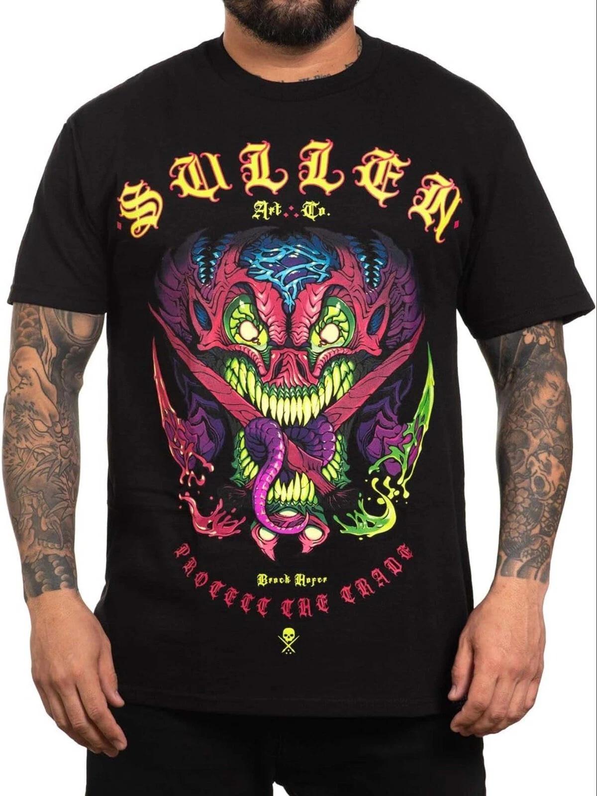 

Sullen Men s hofer Badge Short Sleeve Standard T-shirt Tattoo Style Monster Tee 4XL