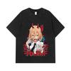 275 GSM Washed T-shirts 100% Cotton Chainsaw Man V51 Power Print Unisex Heavy Cotton T Shirt