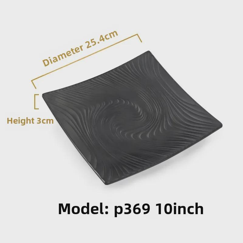 Melamine Black Tableware: Imitation Porcelain Plate for Cold Dishes, BBQ, Hot Pot, and Commercial Use.