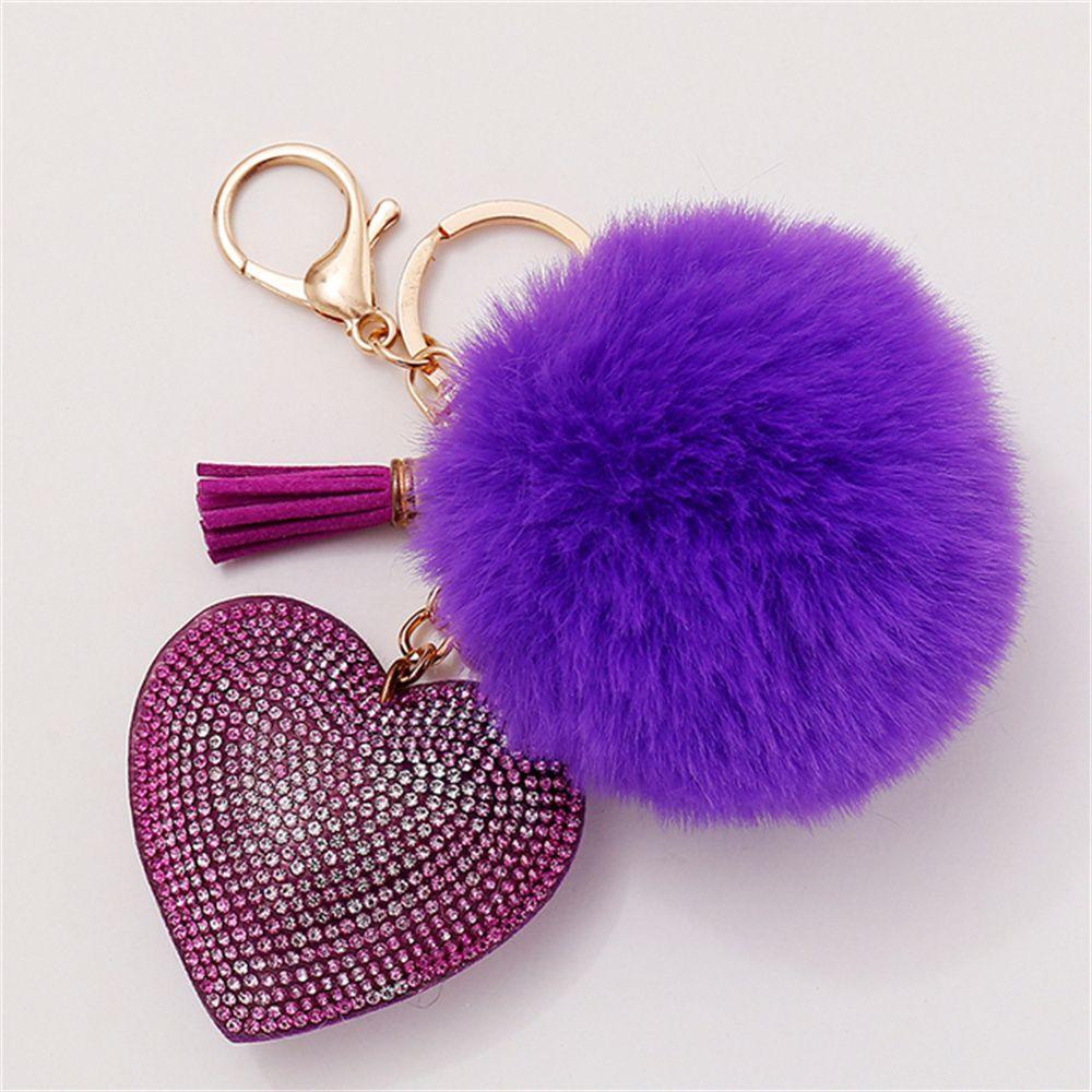 for Women's Bags Girls Ornaments Rhinestone Heart Rhinestone Keyrings Bag Pendant Pompom Keychains