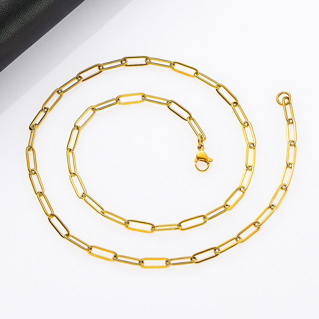 High Quality Gold/Silver Color Stainless Steel Paperclip Chain Men and Women Gift Ring Necklace