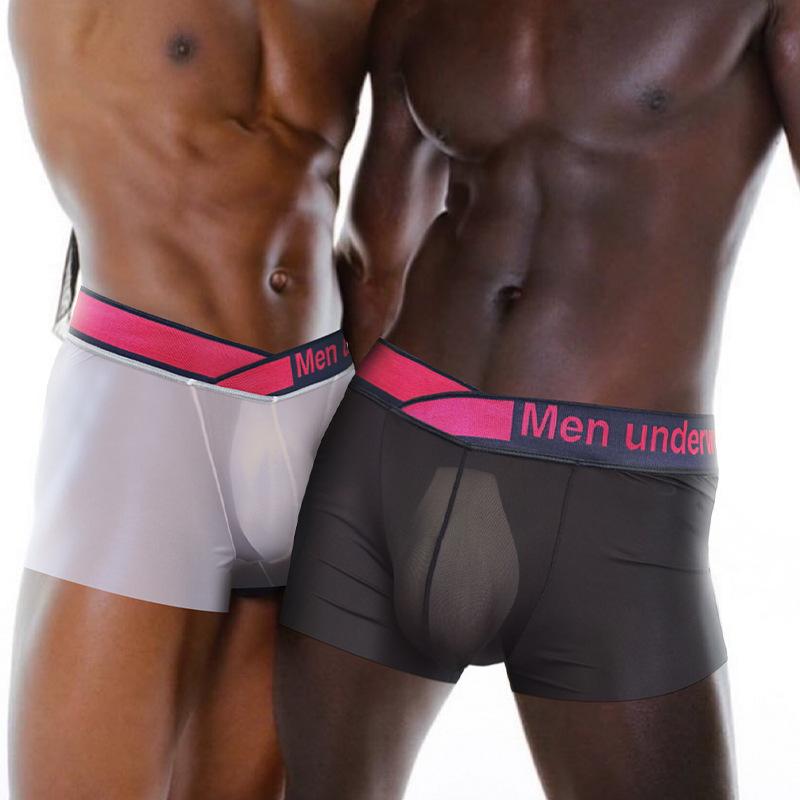 1 Piece V Low Waist Men's Boxer Transparent Ultra-thin Ice Silk Men Underwear Sports Breathable Sexy U Convex Man Boxershorts Trunks