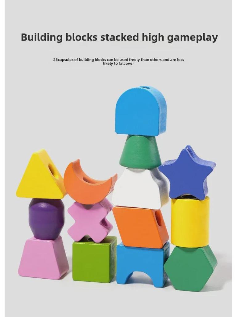 Grenzüberschreitendes kognitives Zuordnungs-Puzzle mit geometrischen Holzformen: Kinder Perlenfädeln mit Fünf-Spalten-Sets