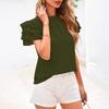 Women's Fashionable Casual Ruffled Round Neck Color Lace Short,sleeved Top
